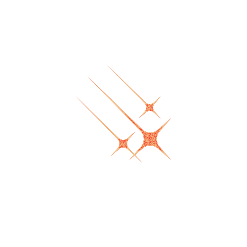 Our logo showing orange/goldish shooting stars